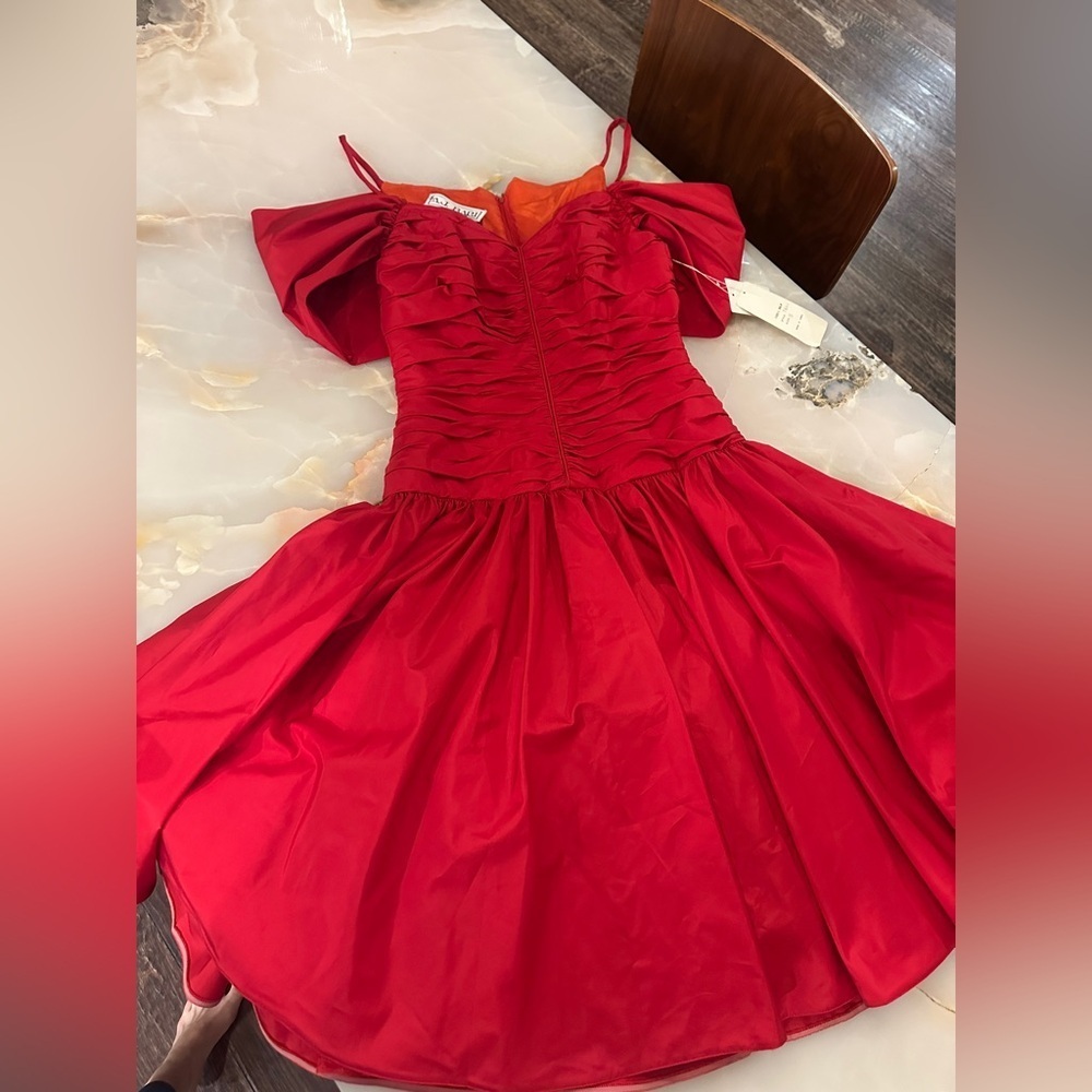 Vintage Red Silk Drop waist 1980s Holiday party Dress. NWT.